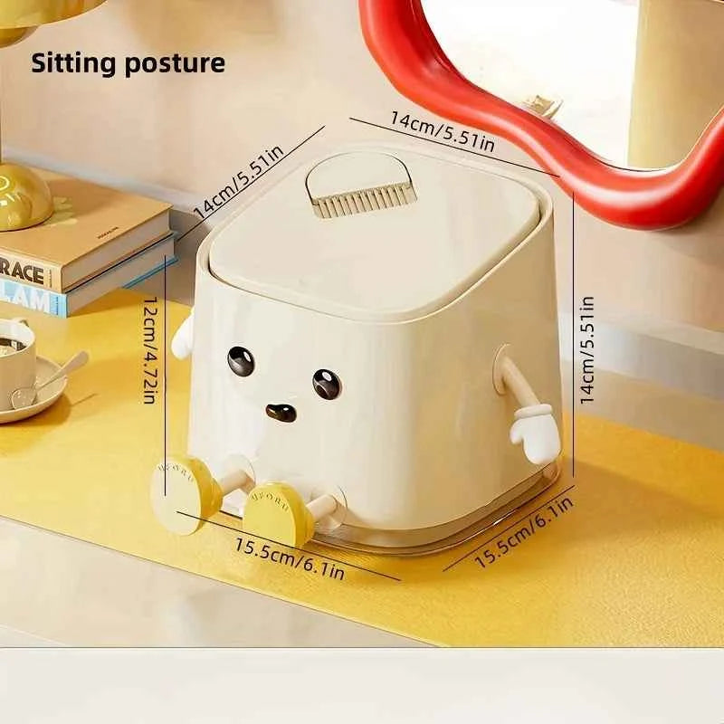 1 pc Cute Push-On Mini Trash Can Brush Compact Desktop Can Sitting posture