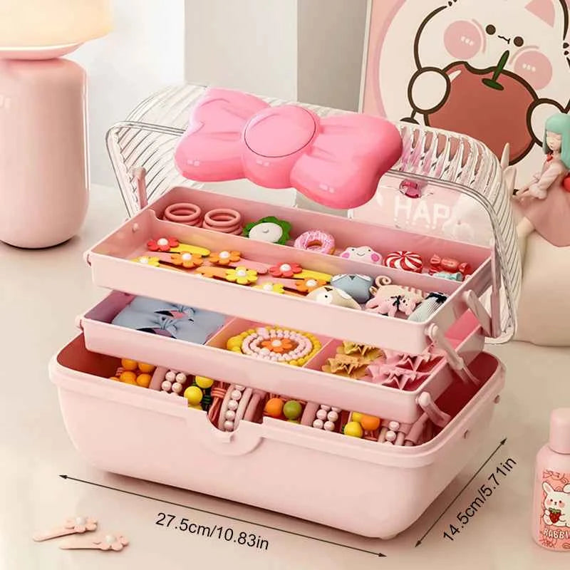Multi-layer Hairpin Organizer Cute Girl Jewelry Case Head Pink