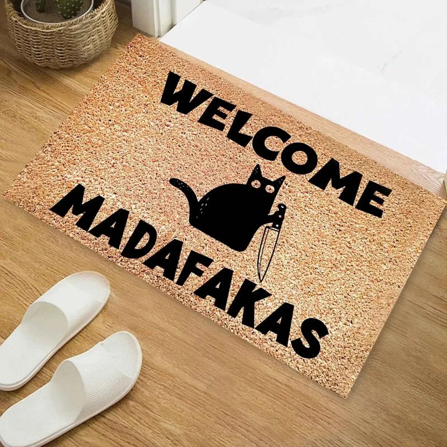 Black Cat Welcomes Madafakas Printed Doormat Home Decor Fun