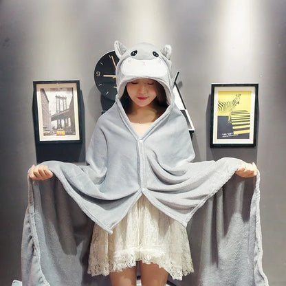 Cartoon Hooded Blanket Cape – Soft Flannel Wearable Shawl Blanket
