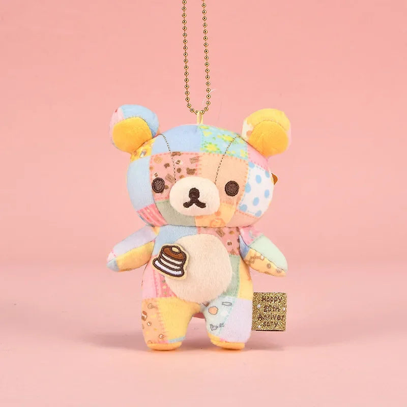 Patchwork Bear Plush Keychain – 4.7" (12cm) Cute Plush Pendant