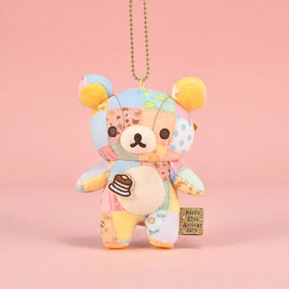Patchwork Bear Plush Keychain – 4.7" (12cm) Cute Plush Pendant
