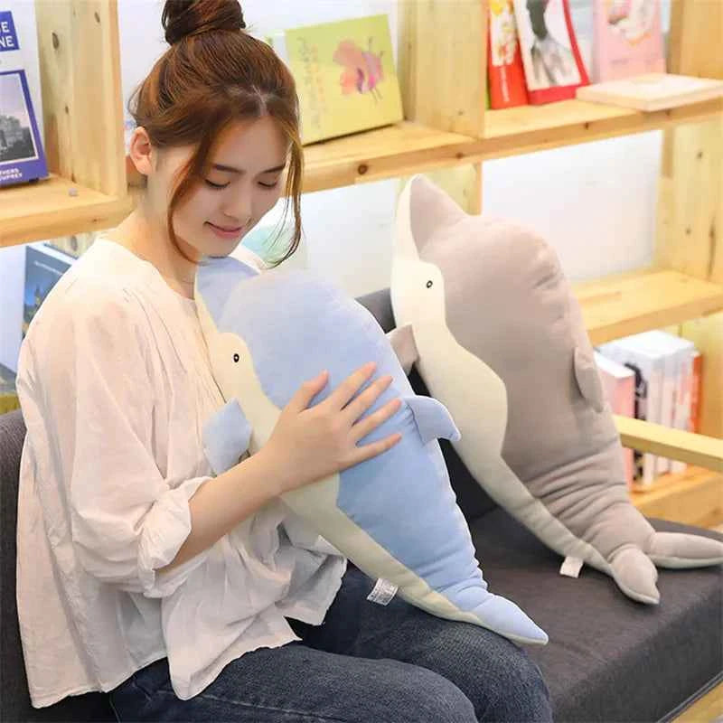 Kawaii Dolphin Plush Doll - Soft Stuffed Ocean Friend Cuddle Toy and Gift, 2 Colors and 3 Sizes