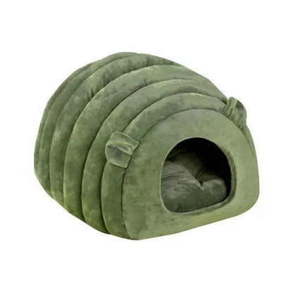 Pumpkin Cat Nest Cave Bed - Half-Enclosed Washable Pet Bed with Removable Cushion, 3 Colors and 2 Sizes Green