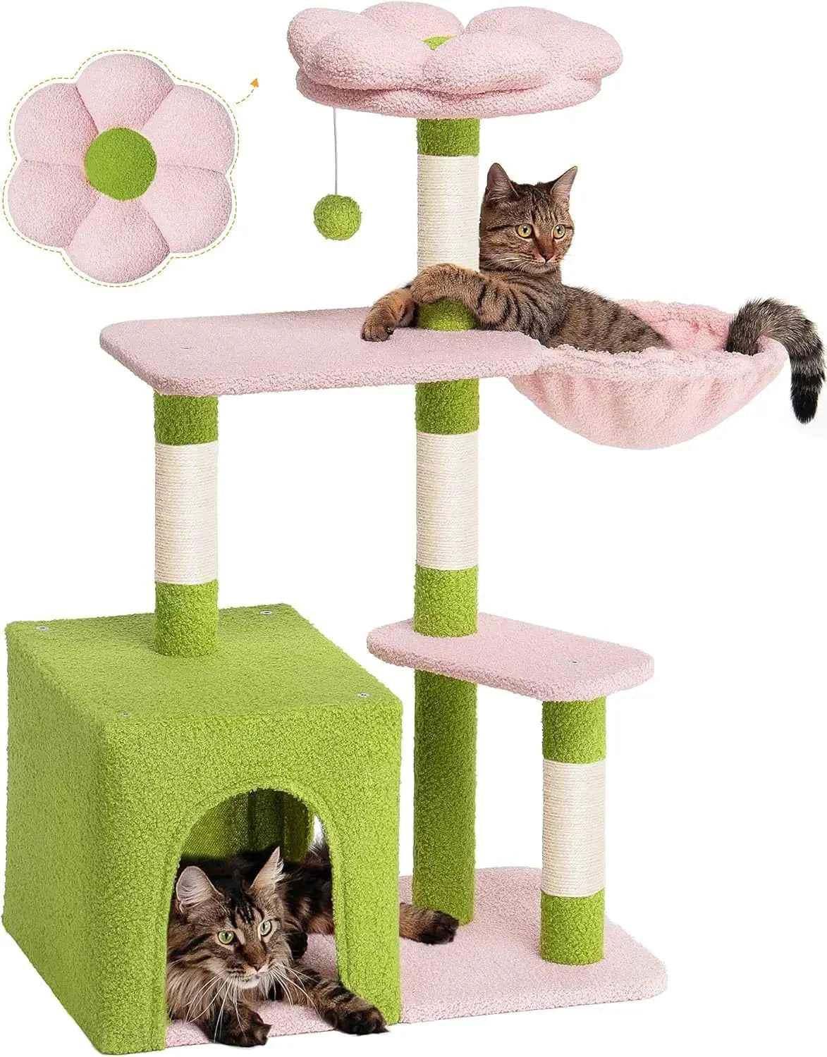 Large Cat Tree 2-Door Condo Scratching Posts Floral Perch & United States