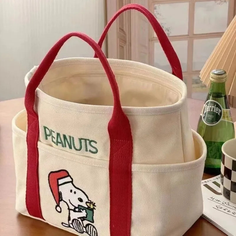 Snoopy Canvas Shoulder Bag – Large Capacity Multi-Pocket Handbag B 13.4 × 7.9 × 3.1 inches (34 × 20 × 8 cm)