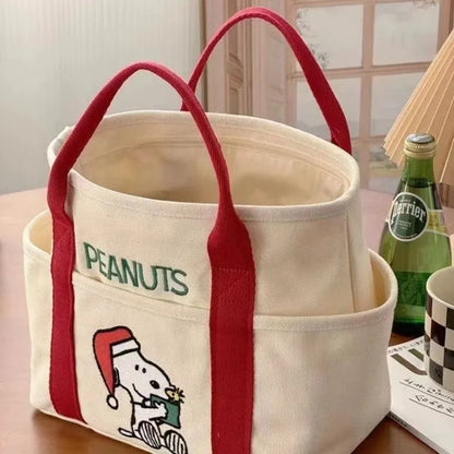Snoopy Canvas Shoulder Bag – Large Capacity Multi-Pocket Handbag B 13.4 × 7.9 × 3.1 inches (34 × 20 × 8 cm)