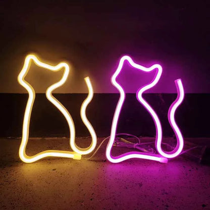 Cute Cat Neon Light Sign (9.3-10.8 in) - LED Wall Decoration for Girls Bedroom