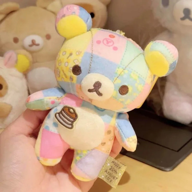 Patchwork Bear Plush Keychain – 4.7" (12cm) Cute Plush Pendant