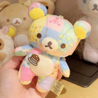 Patchwork Bear Plush Keychain – 4.7" (12cm) Cute Plush Pendant