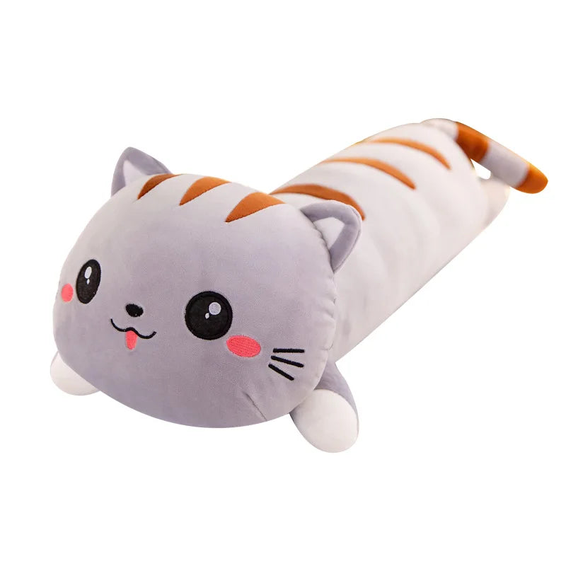 15 Styles 50-150cm Long Cat Plush Toys Stuffed Soft Pause Office Dog Doll Bed Sleepping Pillow Home Decor Birthday Girls Gifts lying grey