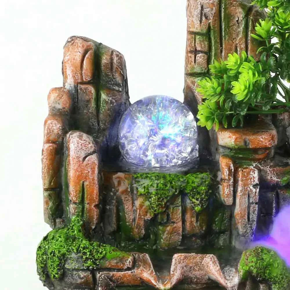 Tiered Resin Tabletop Water Fountain with LED Light – Zen Desk Decor Indoor Fountain