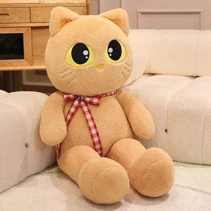 Kawaii Cat Plush Pillow – Soft Stuffed Cartoon Cat Sofa Cushion Doll (3 Colors, 60–100cm) Light brown