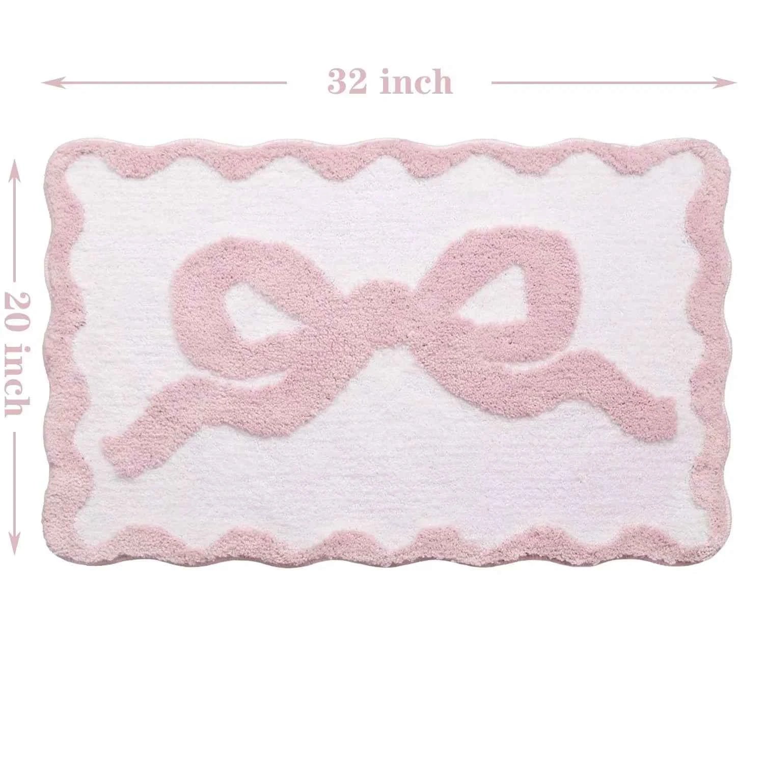 1pcs Pink Bow Bath Mat Bathroom Cute Preppy Rugs Scalloped