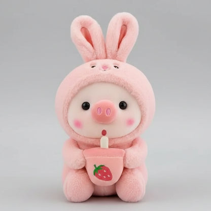 Cute Milk Tea Pig Plush Toy - Cartoon Animal Transformation Stuffed Doll, Kawaii Frog Plushie, Soft Hugging Pillow Gift