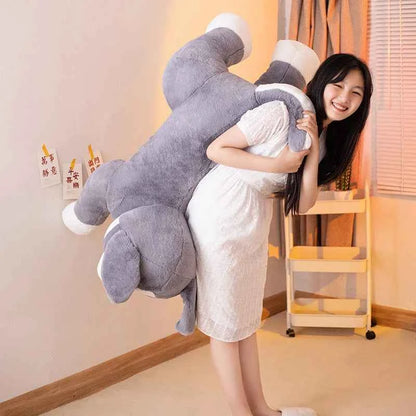 Kawaii Border Dog Plush Pillow – Simulation Puppy Stuffed Animal Cushion in Grey & Brown (50–100cm)