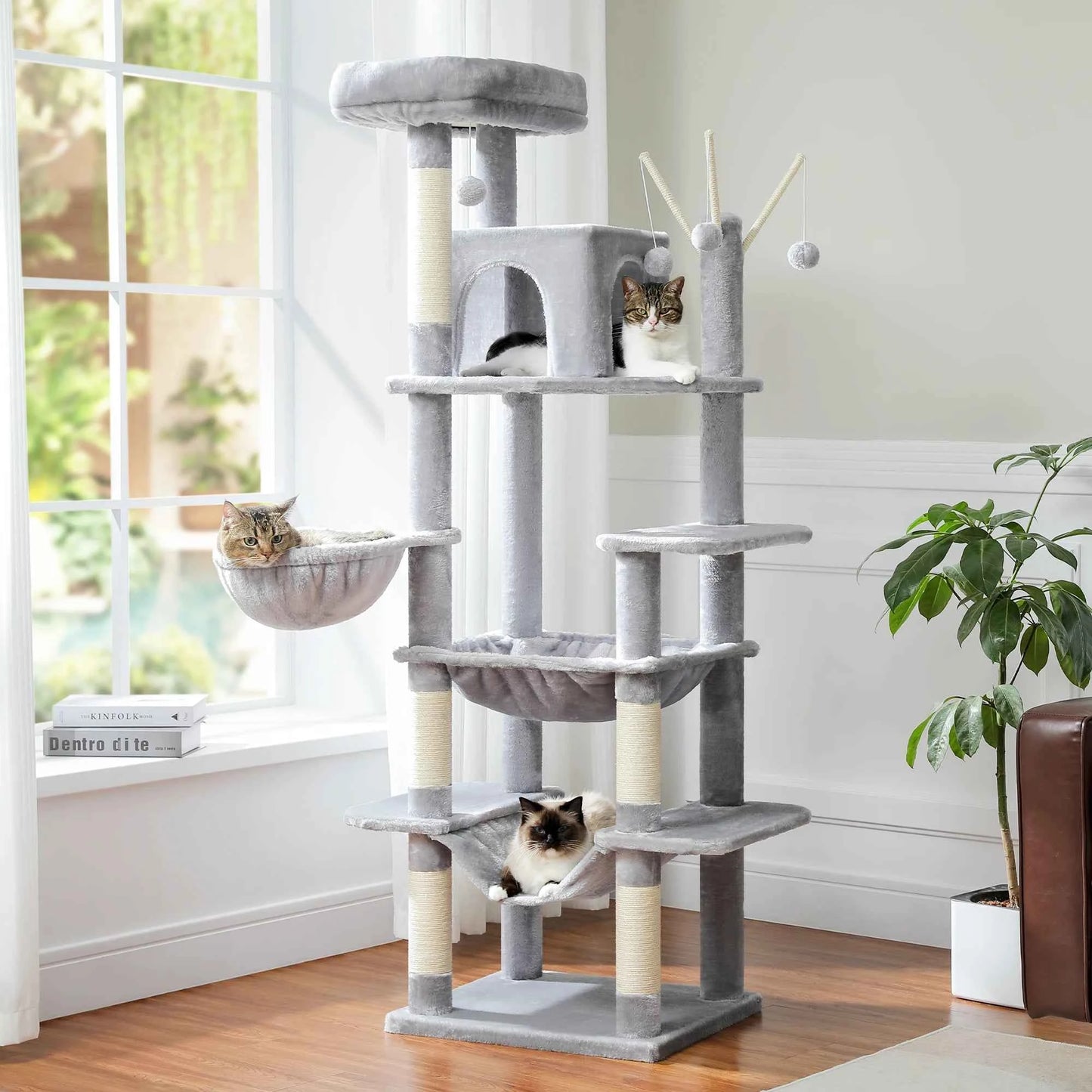 Large Cat Tree Tall Cat Tower for Indoor Cats Multi-Level Plush Cat Condo with Scratching Posts Scratching Boards Perches Caves