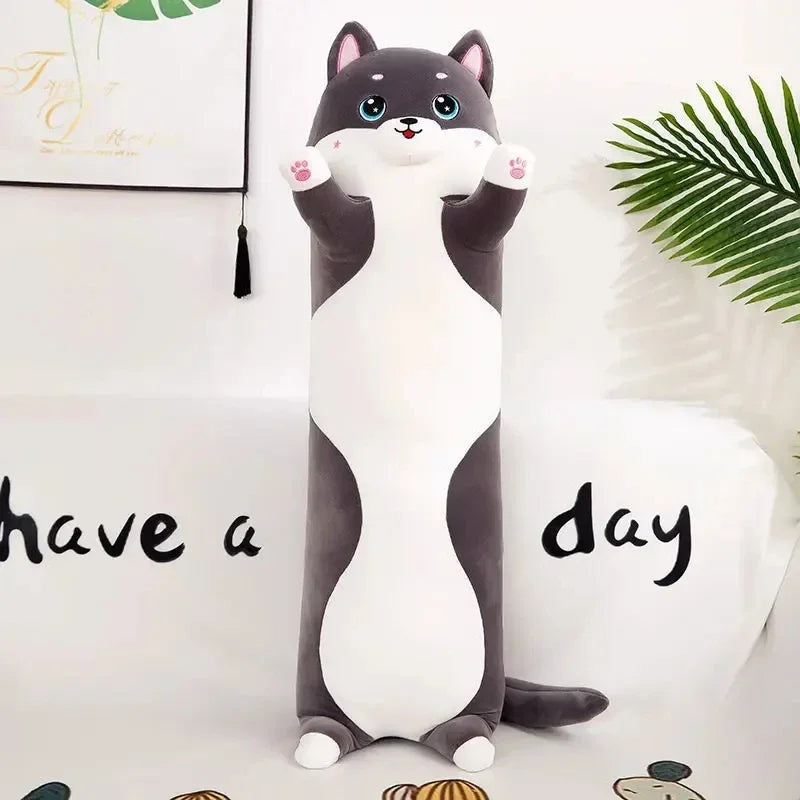 Kawaii Chubby Husky Body Pillow - Soft Stuffed Dog Long Sleeping Pillow and Gift, 3 Colors and 4 Sizes Dark Gray
