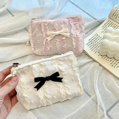Cute Lace Bow Coin Purse Portable Cosmetic Storage Bag Key