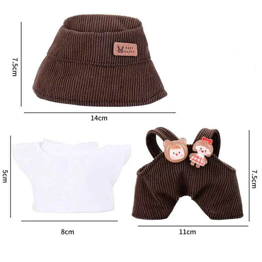 6.69inch Labubu Doll Clothes Set with 3 Stylish, Fisherman Hat Sweater Pants or Skirt for Bulabu Dolls（No doll）