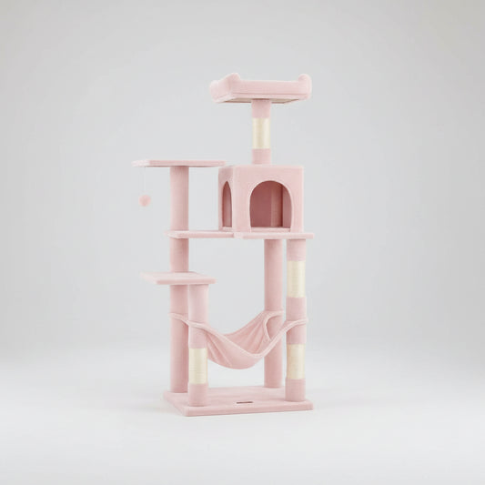 56.3" Multi-Cat Tree Tower Hammock, Condo & Scratching Posts for Indoor Cats Jelly Pink