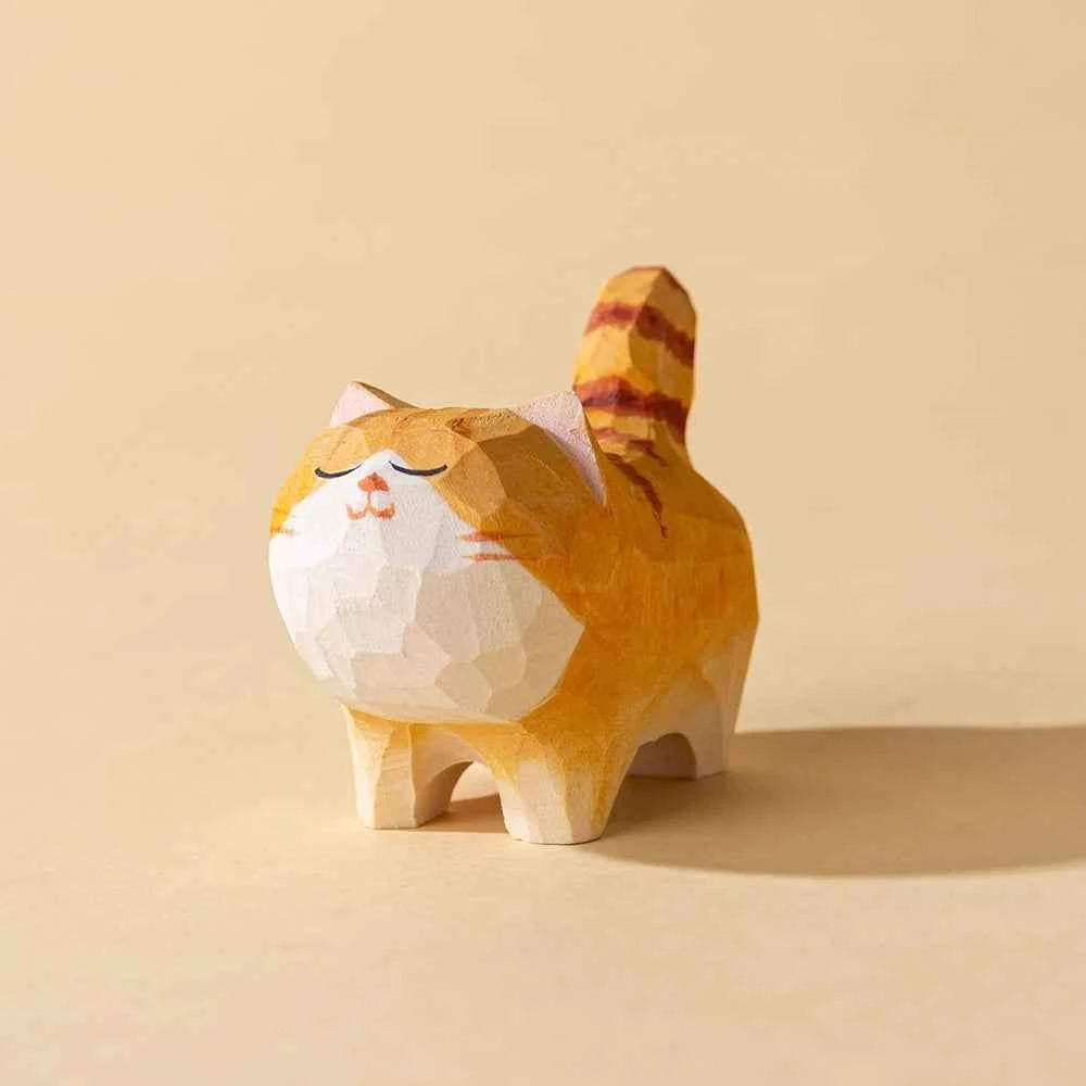 Wooden Cat Statue Handmade – Orange Cat Home Decoration & Gift Idea Orange