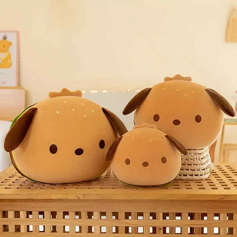 Kawaii Burger Dog Plush Pillow - Soft Cheeseburger Shaped Stuffed Toy Cushion and Prank Gift, 25cm and 30cm