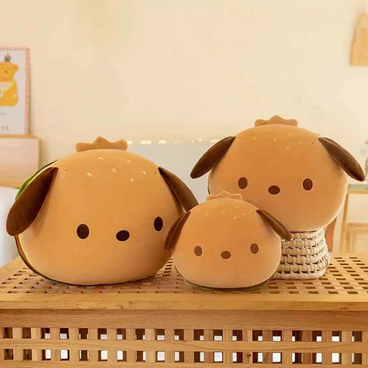 Kawaii Burger Dog Plush Pillow - Soft Cheeseburger Shaped Stuffed Toy Cushion and Prank Gift, 25cm and 30cm