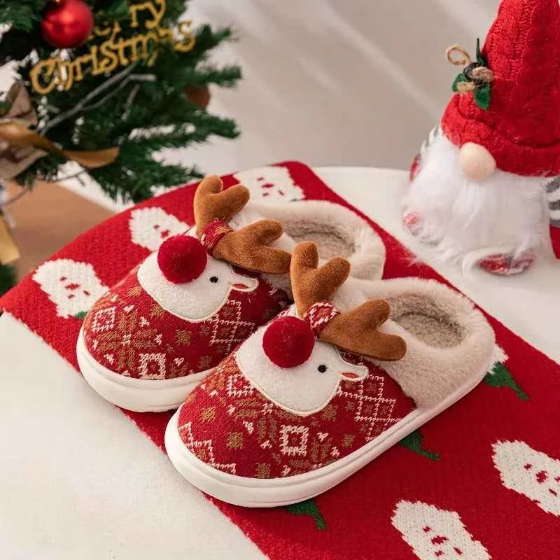 Cute Christmas Reindeer Slippers - Fleece-Lined Warm Indoor Fashion Slip-Ons