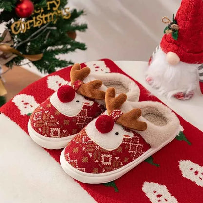 Cute Christmas Reindeer Slippers - Fleece-Lined Warm Indoor Fashion Slip-Ons