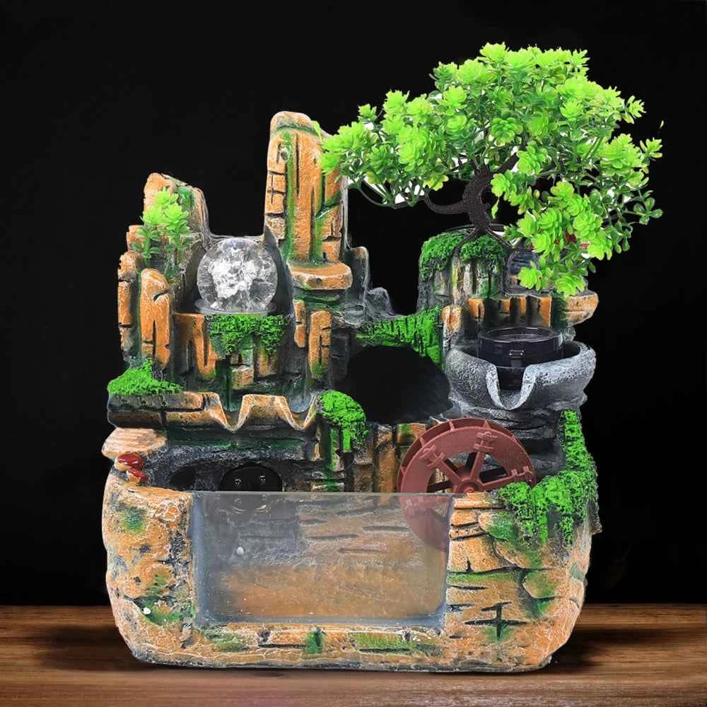 Tiered Resin Tabletop Water Fountain with LED Light – Zen Desk Decor Indoor Fountain