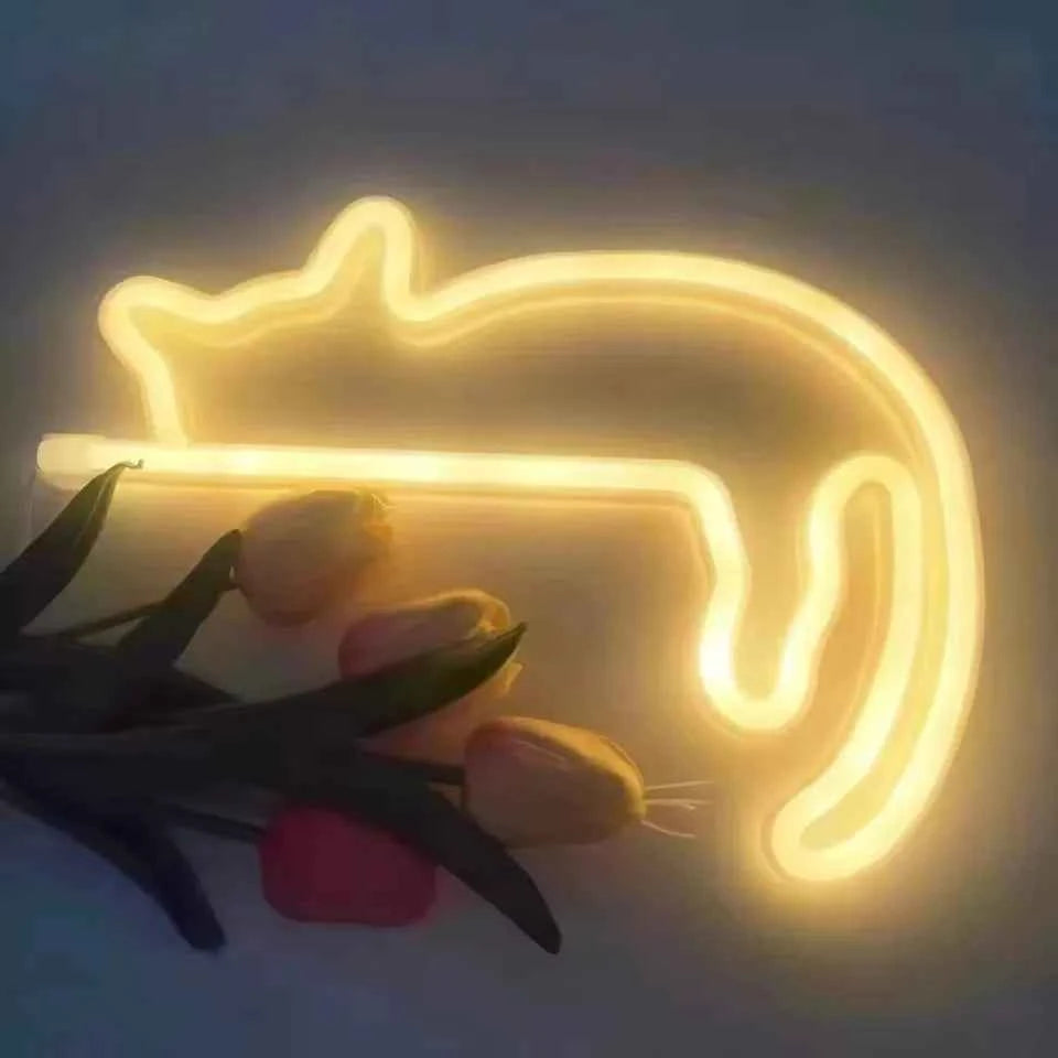 Cute Cat Neon Light Sign (9.3-10.8 in) - LED Wall Decoration for Girls Bedroom