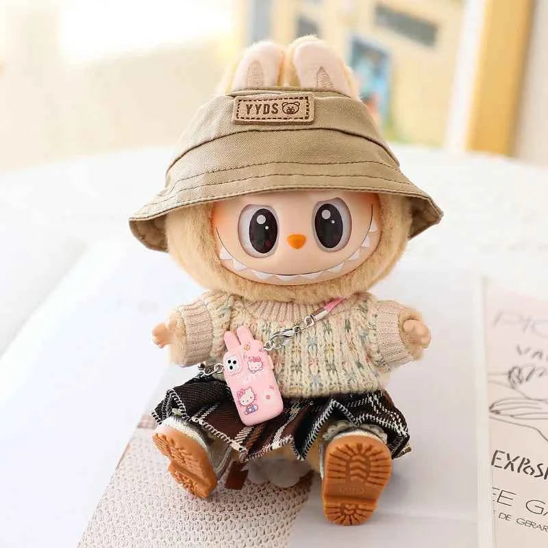 17cm Labubu Doll Clothes: Soft Knitted Sweater & JK Pleated Skirt Outfit