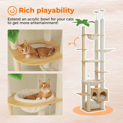 Height Adjustable Wooden Cat Tree Large Hammock Sisal Posts