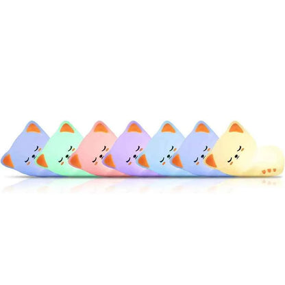 Kawaii Cat Silicone Night Light 7 Colors & Timer (3.9 in) - Nursery Rechargeable Lamp