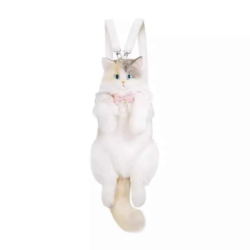Super Realistic Three Flower Cat Plush Backpack - Pure Handmade Cute Stuffed Animal Bag Gift