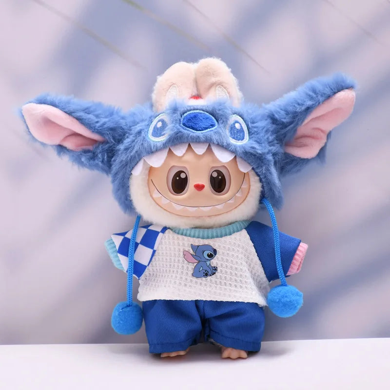 Labubu Doll Clothes (6.7 in) - Cute Stitch Cartoon Plush Set Accessory Gift