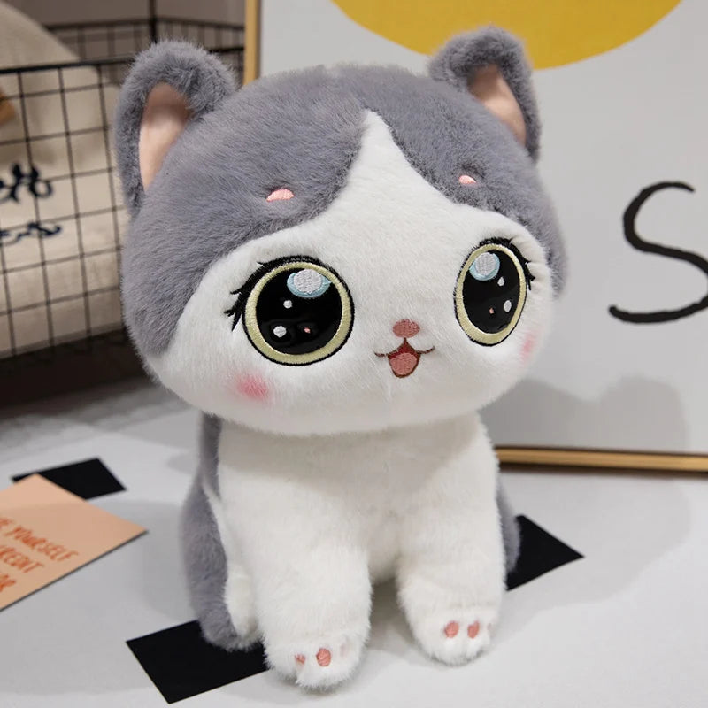Cuddly Cat Plush Toy – Soft Healing Kitten Stuffed Animal Gray