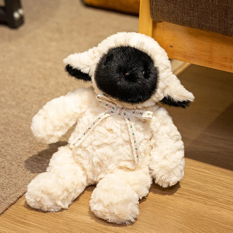Adorable Fluffy Sheep Plush With Black Face Kawaii Style Stuffed Animal Toy Perfect Soothing Buddy And Gift For Children WHITE