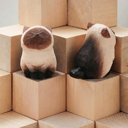 Handcrafted wood carving kitten statue Desk accessories Cat Cat-02