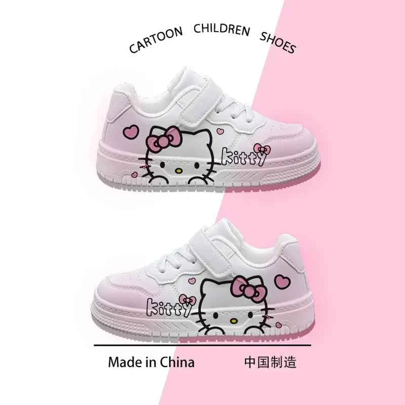 2025 New Hello Kitty Girls Low Top White Sneakers Cute Cartoon Casual Shoes Fashion Canvas Shoes For School Kids Wholesale