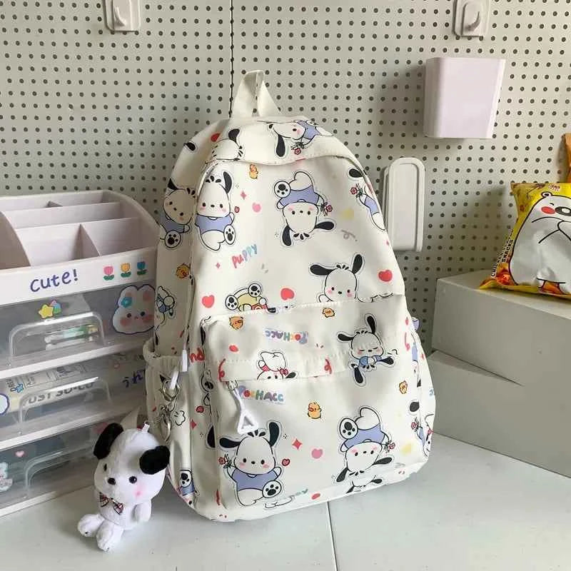 Sanrio Pochacco Printed Backpack Cartoon Zipper Shoulders Bag Large Capacity Student Schoolbag Waterproof Cute Y2k Girl Gifts