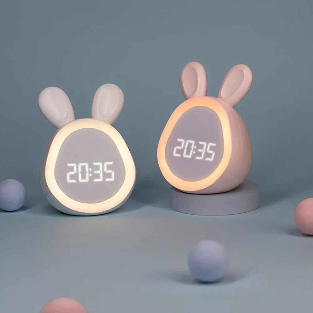 Cute Rabbit LED Digital Alarm Clock - Stepless Dimming Night Light for Kids