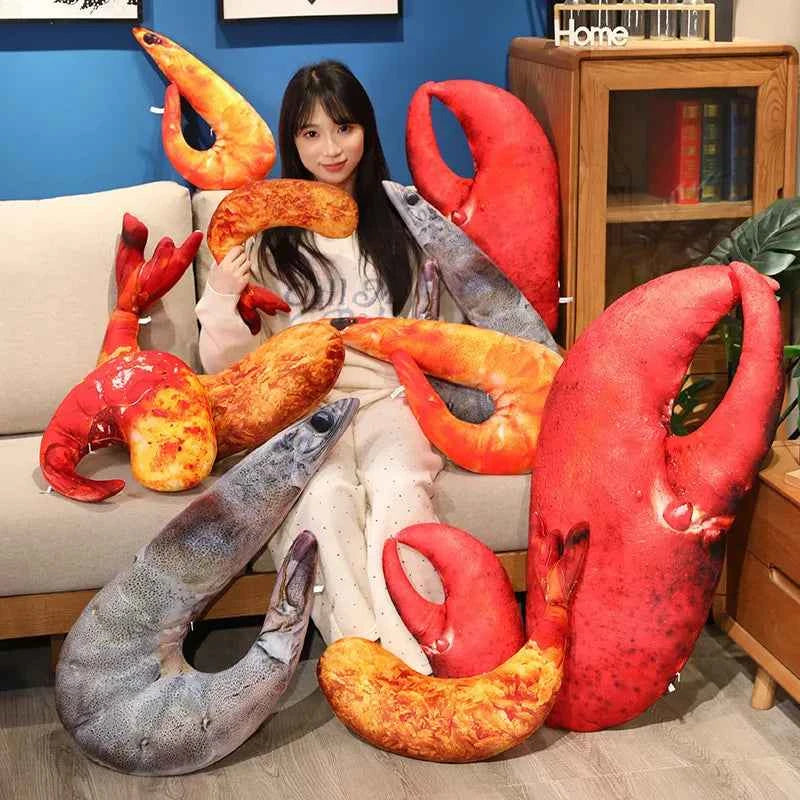 Kawaii Lobster & Crayfish Plush Toy – Lifelike Stuffed Shrimp Pillow Doll (4 Colors, 40–60cm)