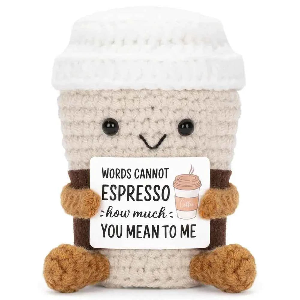 Funny Crochet Emotional Support Coffee Doll Card Desktop Coffee Cup 01