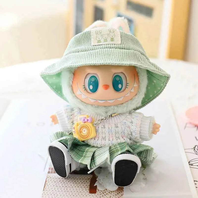 17cm Labubu Doll Clothes: Soft Knitted Sweater & JK Pleated Skirt Outfit