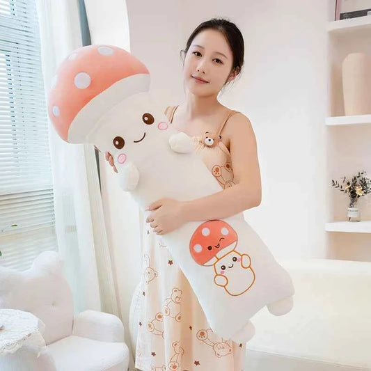Kawaii Long Legs Sleeping Mushroom Plush Pillow – Cute Plant Hugging Cushion