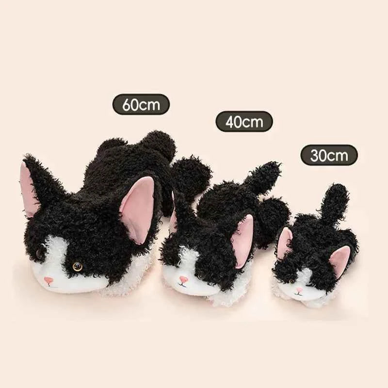 Kawaii Devon Rex Cat Plush Doll - Soft Realistic Lying Curly Kitten Stuffed Pillow and Gift, 3 Sizes