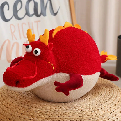 Giant Chubby Dragon Plush Toy – Cute Round Dragon Pillow Stuffed Animal Red