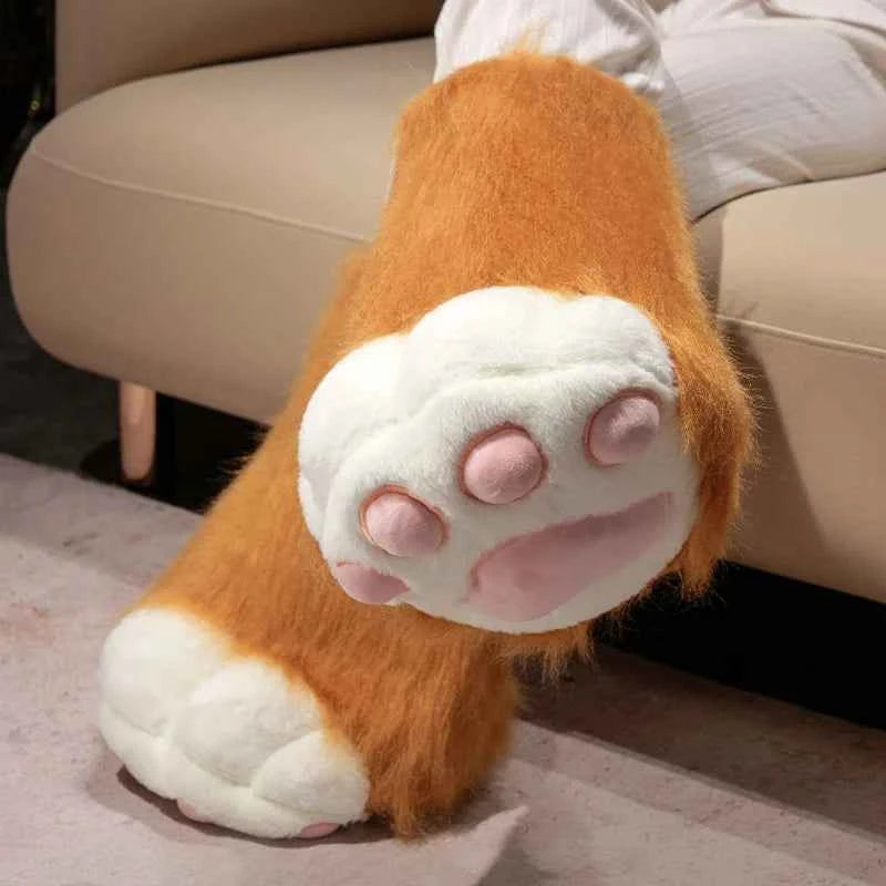 Kawaii Plush Cat Claw Mittens - Furry Fox Paws Gloves with Bird Wings for Halloween Cosplay